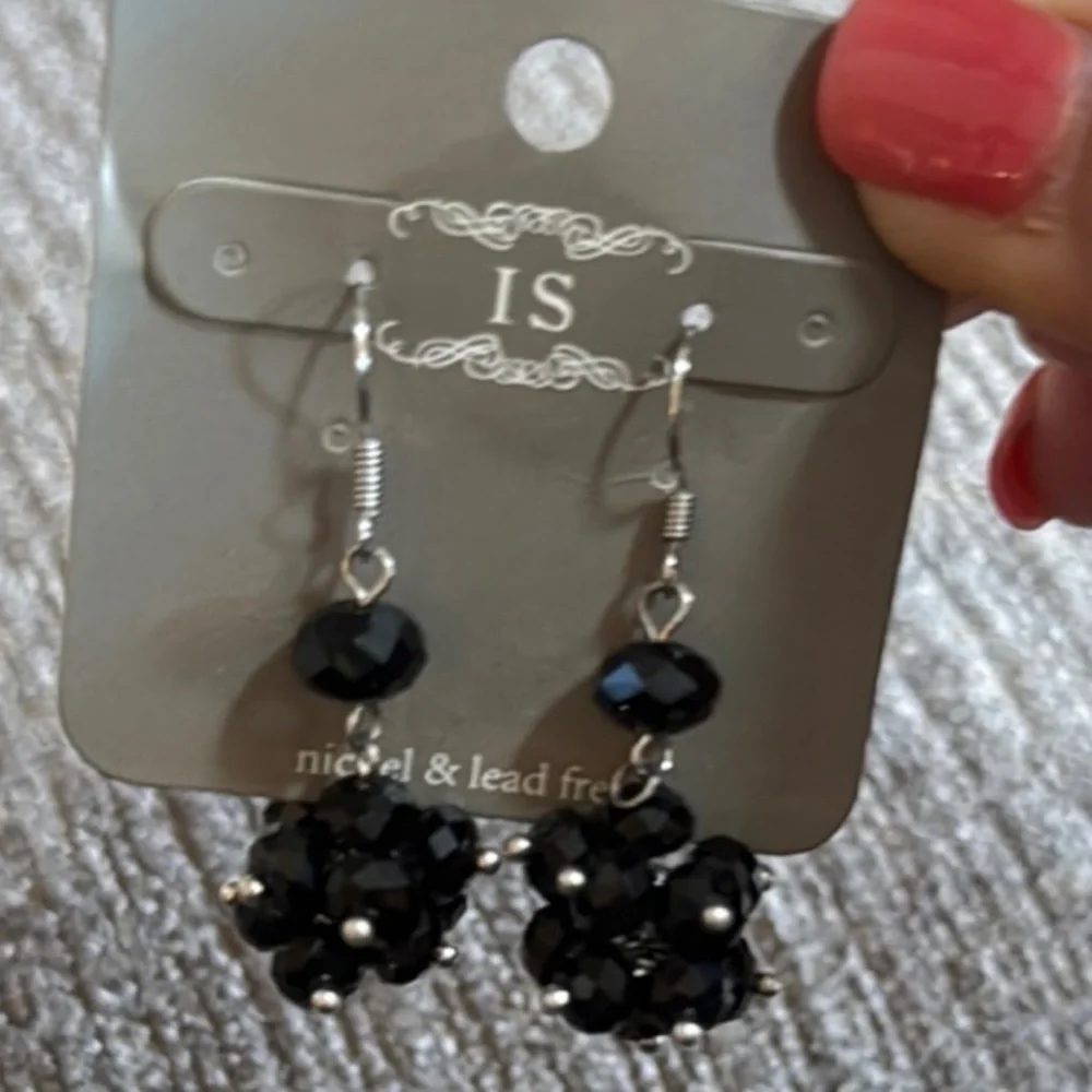 Black Beaded Dangle Earrings, Nickel & Lead free, 1.5” Dangle, Sparkly, NWT